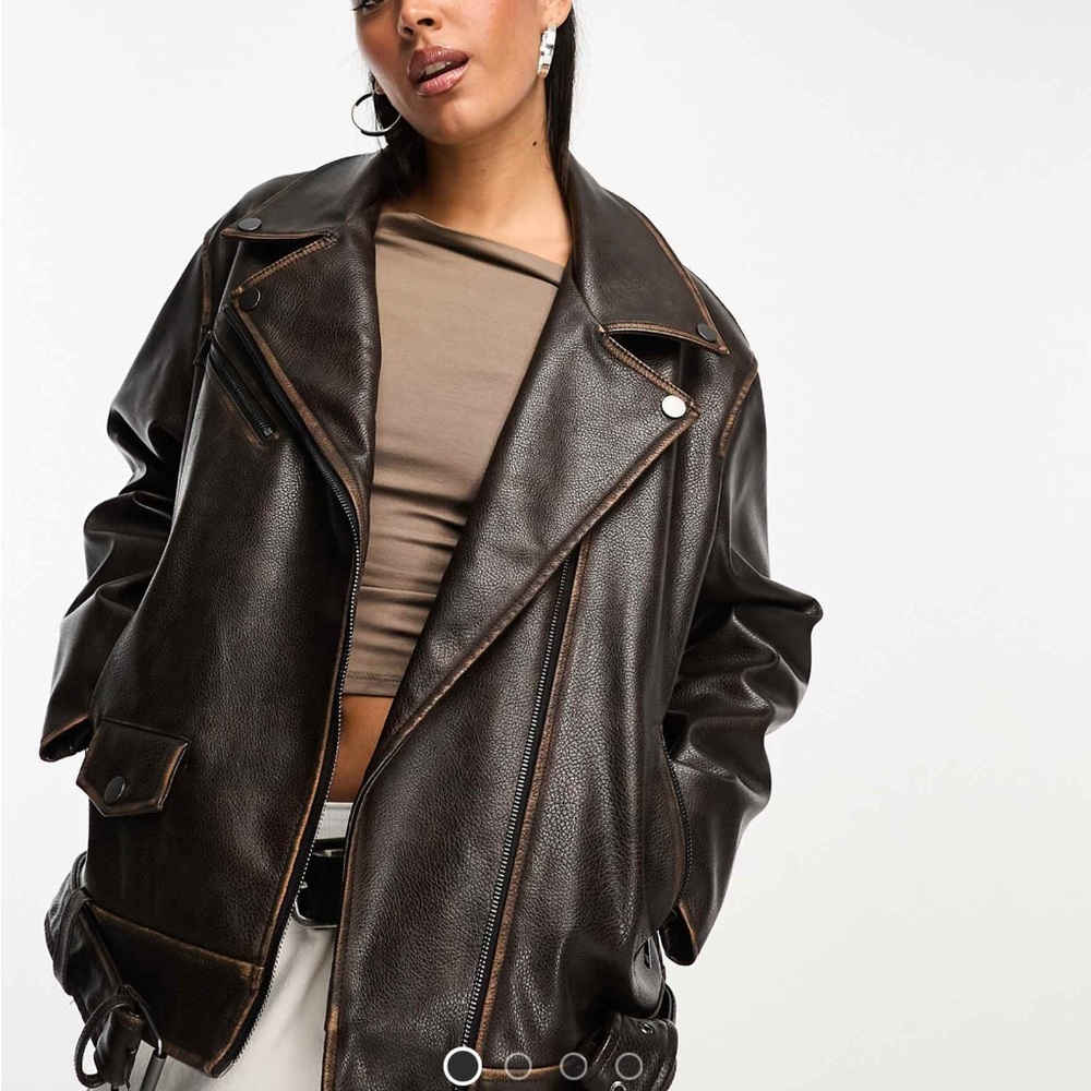 Women's Oversized Chocolate Leather Moto Jacket